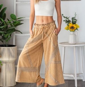 2. The Linda Lace trim mocha Wide-Leg Pants